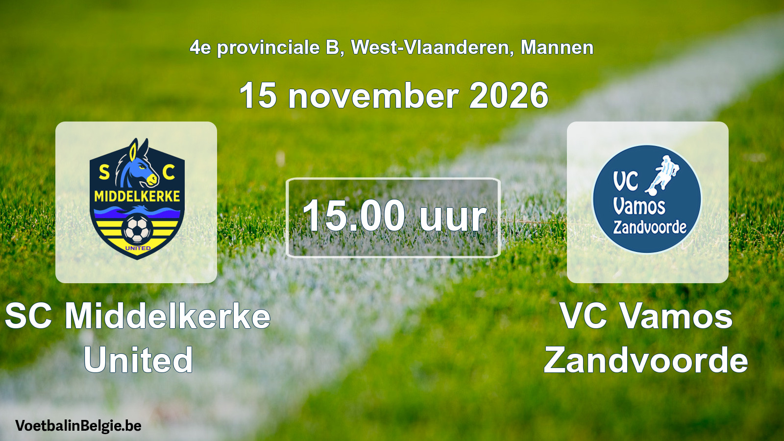 Geplande wedstrijd mannenvoetbal: SC Middelkerke United - VC Vamos Zandvoorde (15 november 2026)