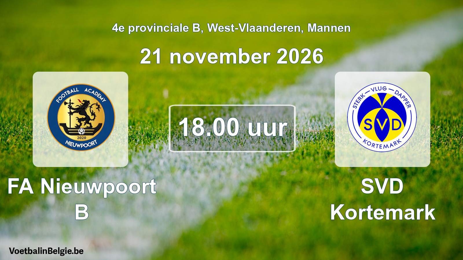 Geplande wedstrijd mannenvoetbal: FA Nieuwpoort B - SVD Kortemark (21 november 2026)