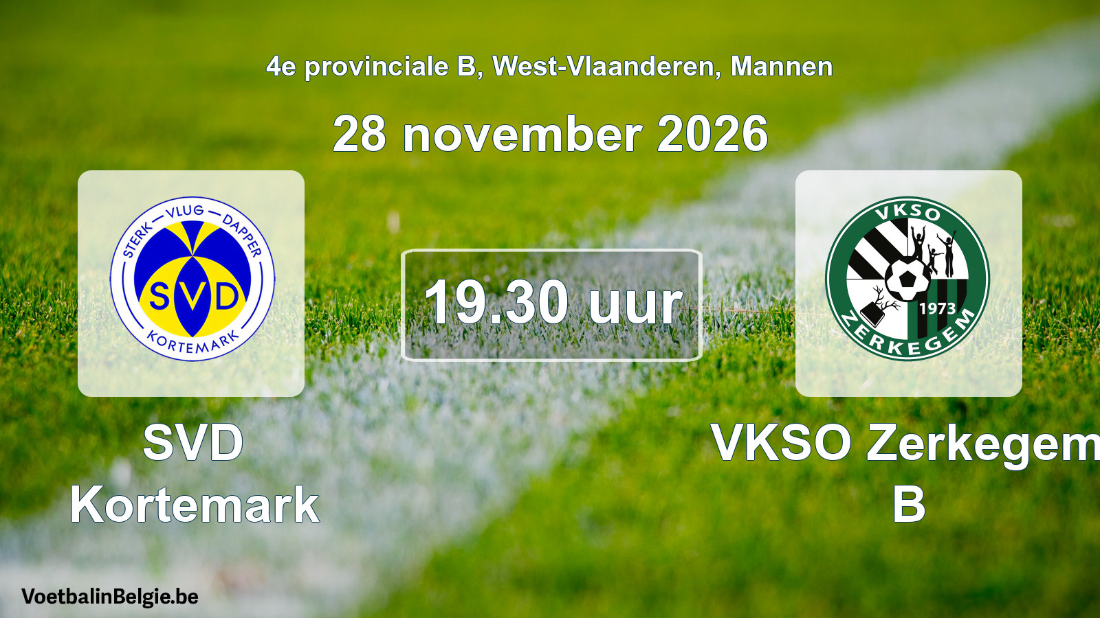 Geplande wedstrijd mannenvoetbal: SVD Kortemark - VKSO Zerkegem B (28 november 2026)