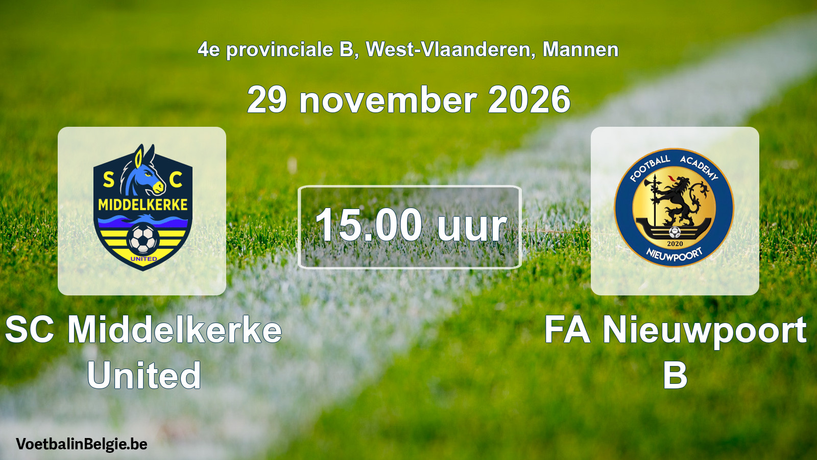 Geplande wedstrijd mannenvoetbal: SC Middelkerke United - FA Nieuwpoort B (29 november 2026)