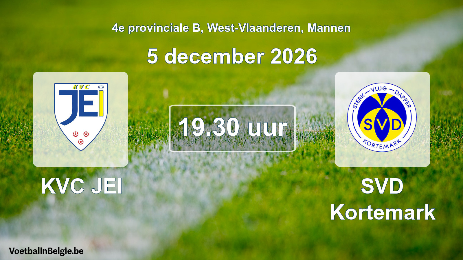Geplande wedstrijd mannenvoetbal: KVC JEI - SVD Kortemark (5 december 2026)