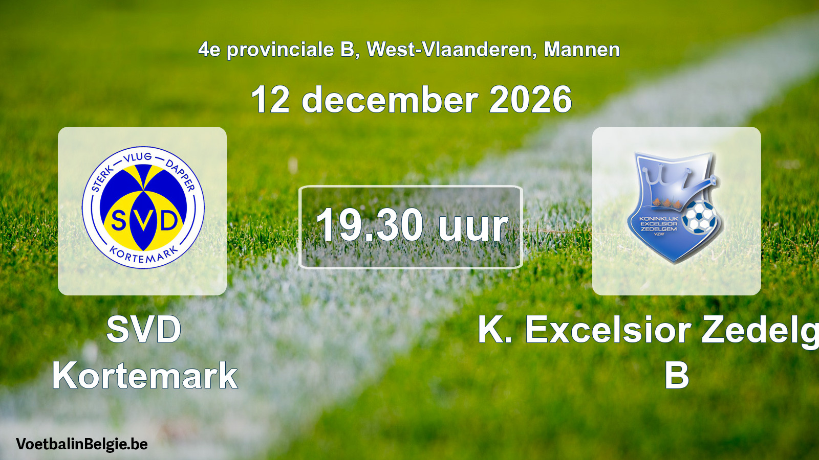 Geplande wedstrijd mannenvoetbal: SVD Kortemark - K. Excelsior Zedelgem B (12 december 2026)