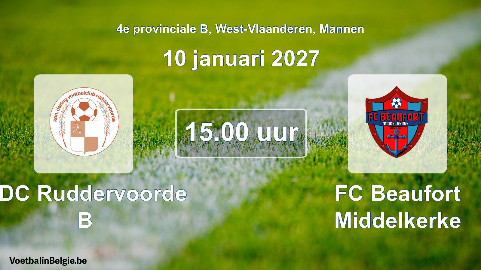 Geplande wedstrijd mannenvoetbal: KDC Ruddervoorde B - FC Beaufort Middelkerke (10 januari 2027)
