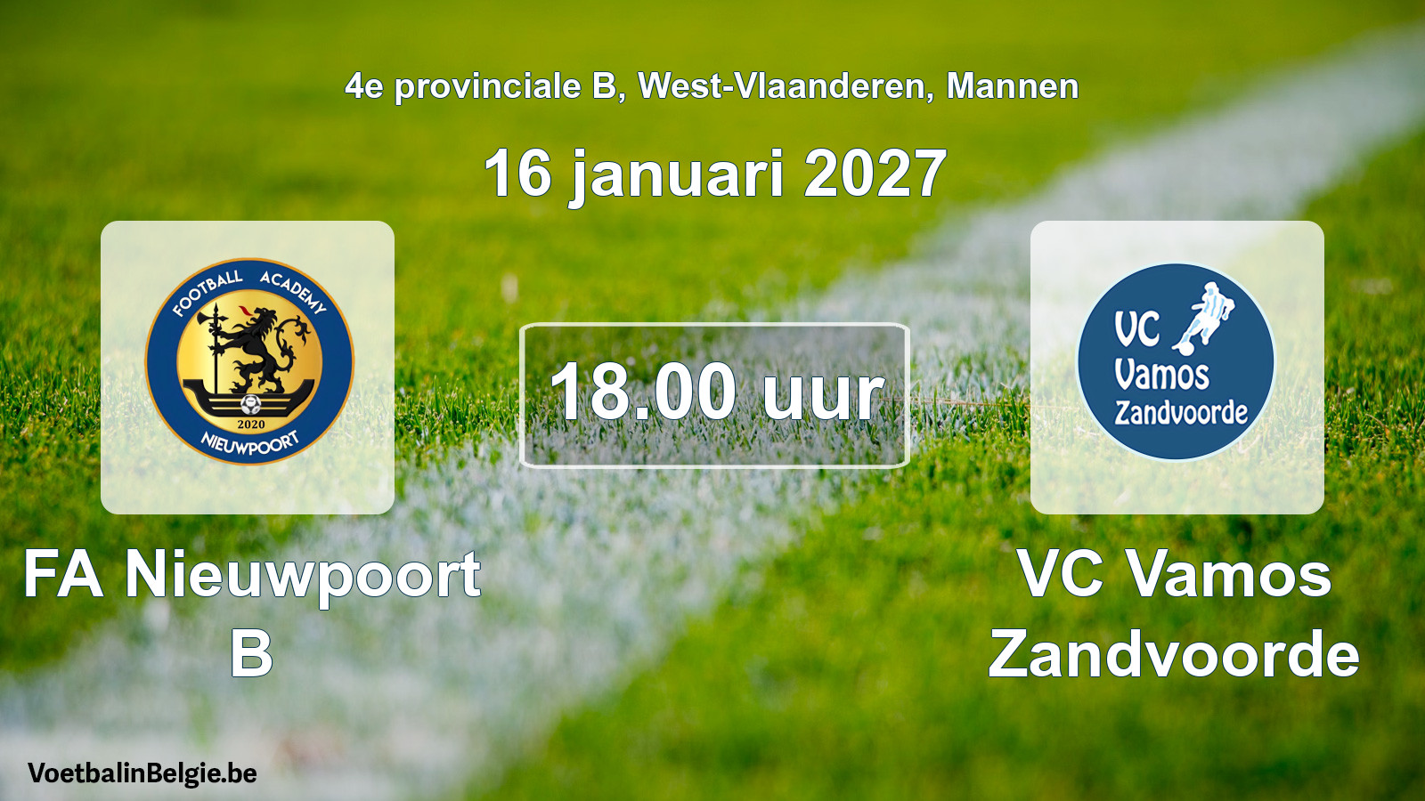 Geplande wedstrijd mannenvoetbal: FA Nieuwpoort B - VC Vamos Zandvoorde (16 januari 2027)