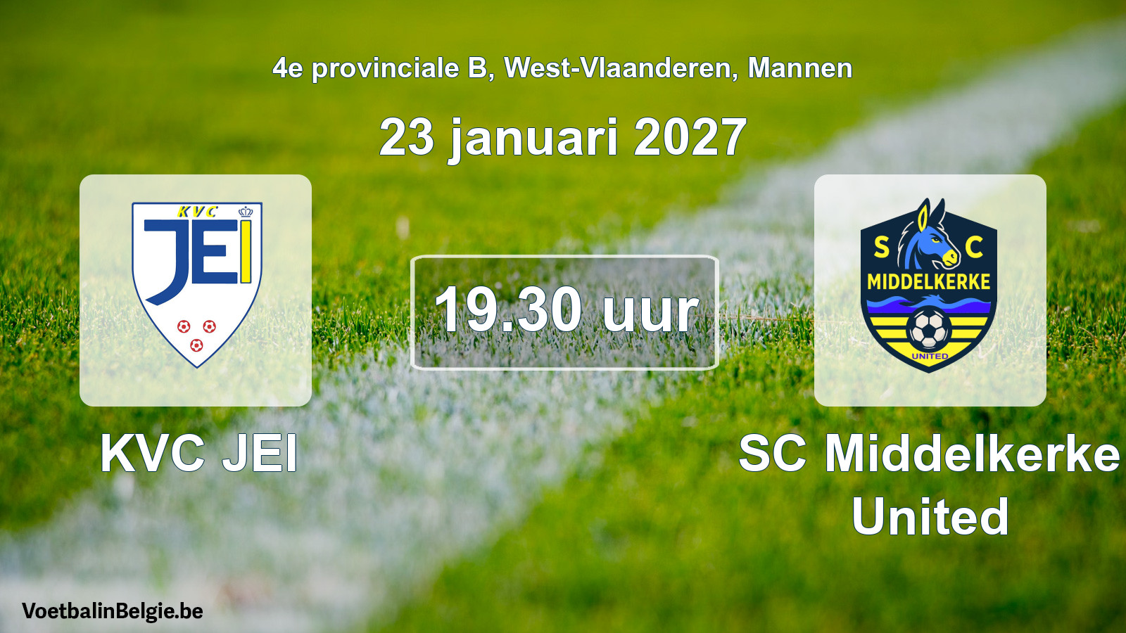 Geplande wedstrijd mannenvoetbal: KVC JEI - SC Middelkerke United (23 januari 2027)