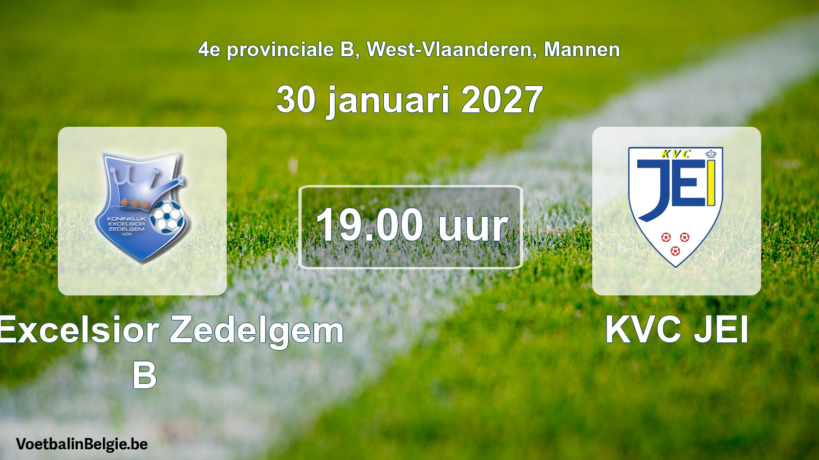 Geplande wedstrijd mannenvoetbal: K. Excelsior Zedelgem B - KVC JEI (30 januari 2027)