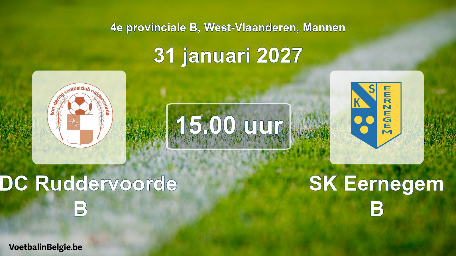 Geplande wedstrijd mannenvoetbal: KDC Ruddervoorde B - SK Eernegem B (31 januari 2027)