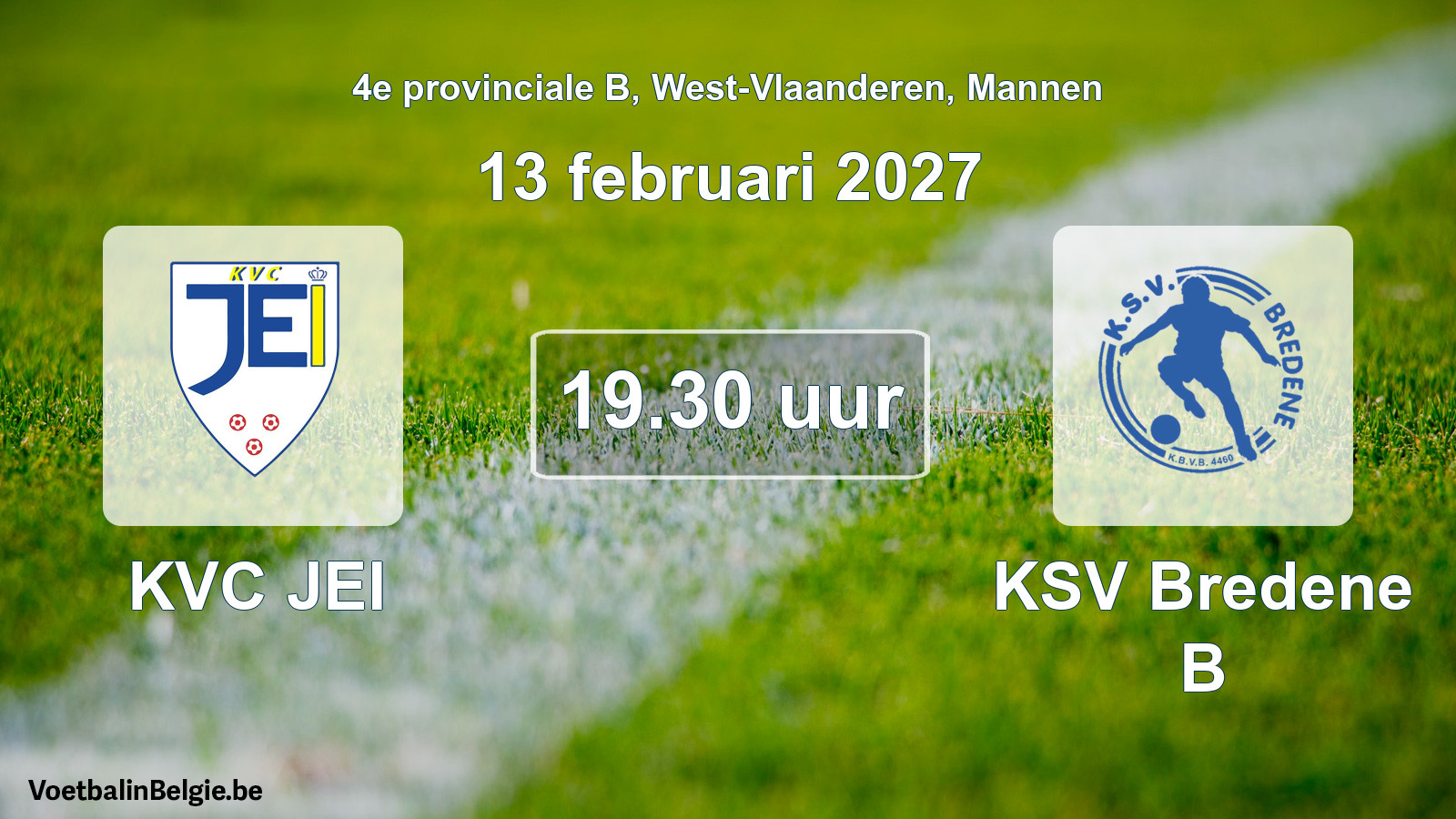 Geplande wedstrijd mannenvoetbal: KVC JEI - KSV Bredene B (13 februari 2027)