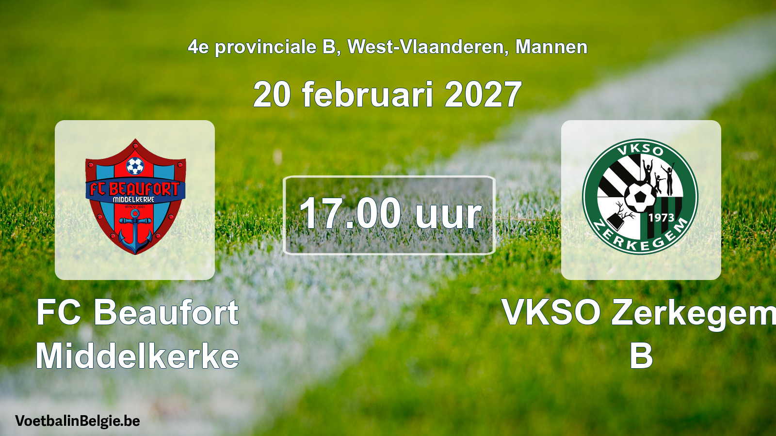 Geplande wedstrijd mannenvoetbal: FC Beaufort Middelkerke - VKSO Zerkegem B (20 februari 2027)