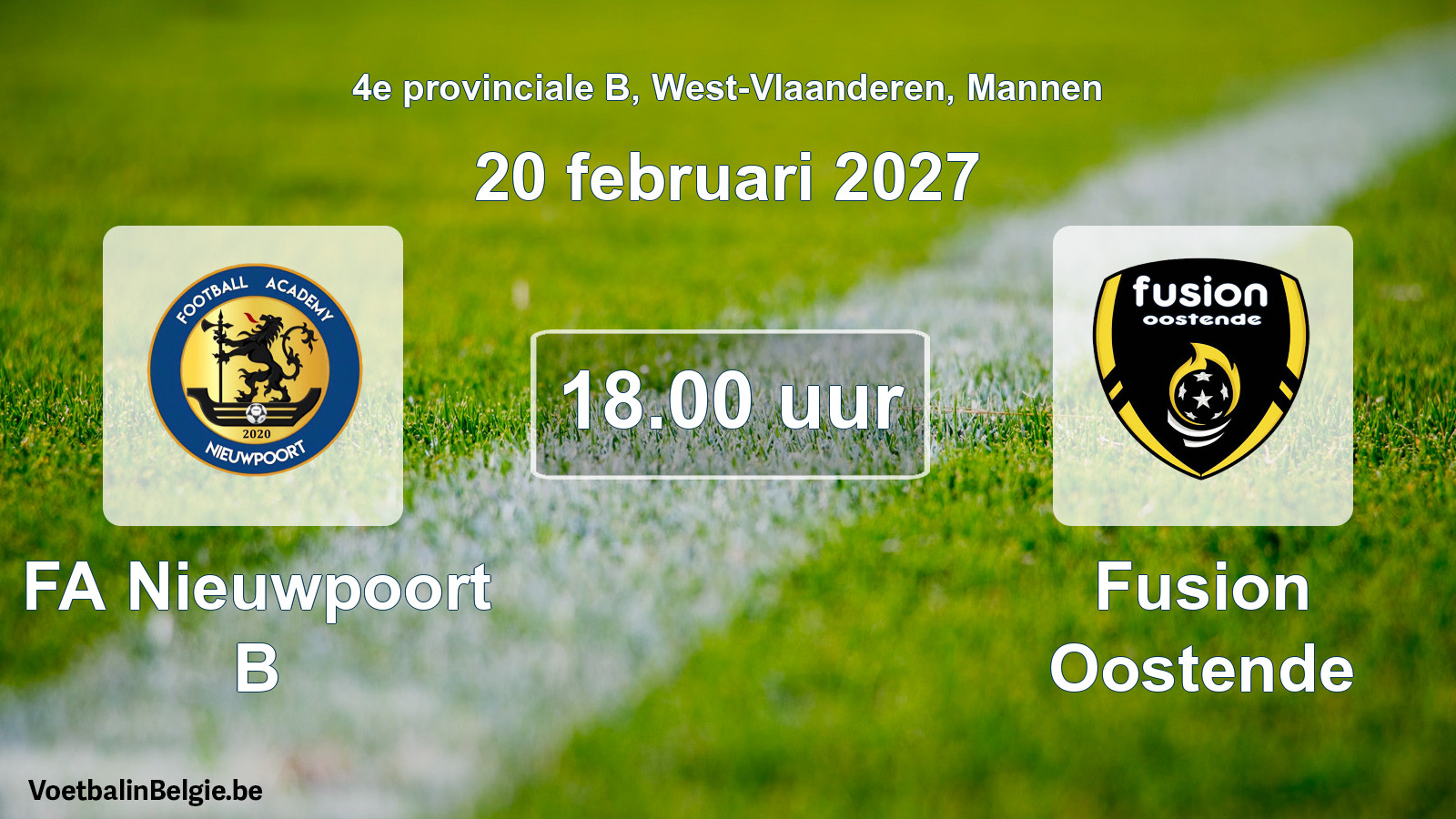 Geplande wedstrijd mannenvoetbal: FA Nieuwpoort B - Fusion Oostende (20 februari 2027)
