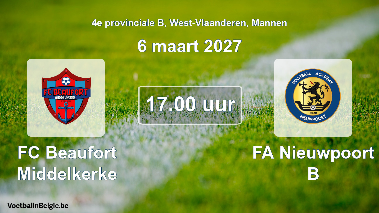 Geplande wedstrijd mannenvoetbal: FC Beaufort Middelkerke - FA Nieuwpoort B (6 maart 2027)
