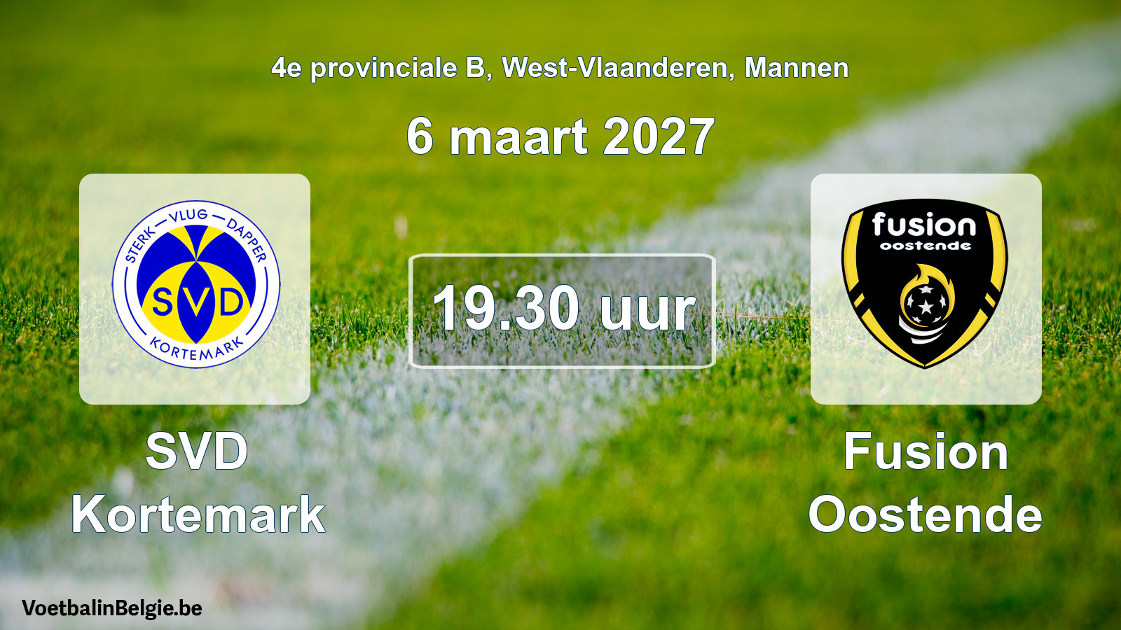 Geplande wedstrijd mannenvoetbal: SVD Kortemark - Fusion Oostende (6 maart 2027)