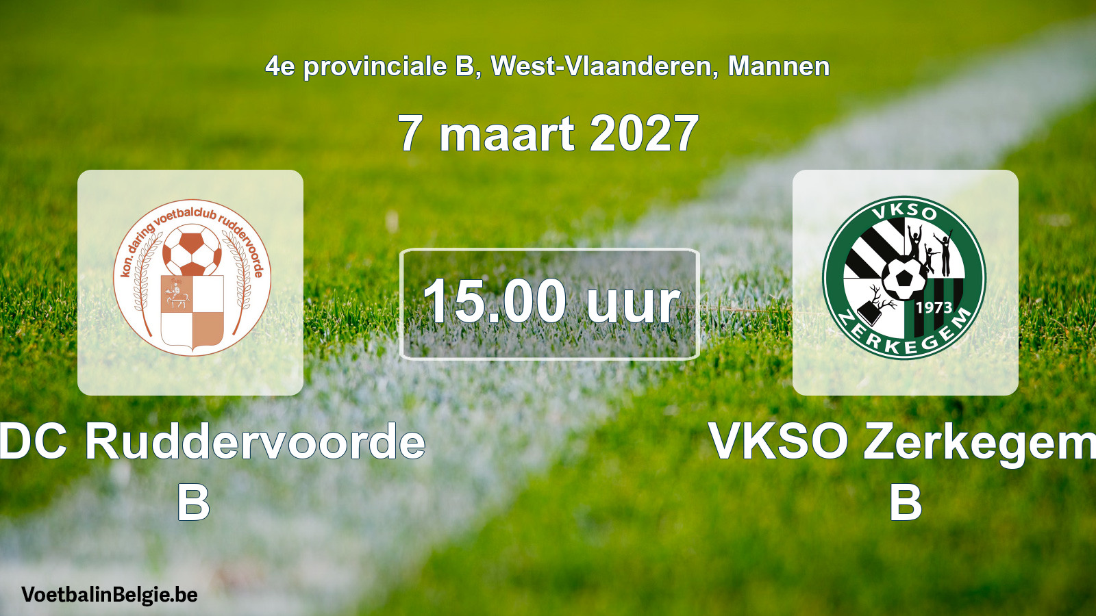 Geplande wedstrijd mannenvoetbal: KDC Ruddervoorde B - VKSO Zerkegem B (7 maart 2027)
