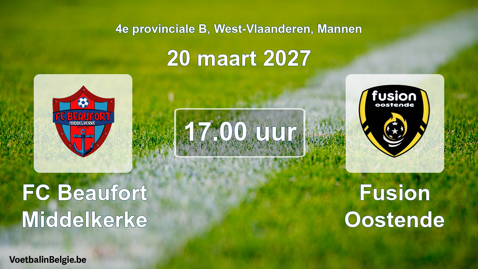 Geplande wedstrijd mannenvoetbal: FC Beaufort Middelkerke - Fusion Oostende (20 maart 2027)