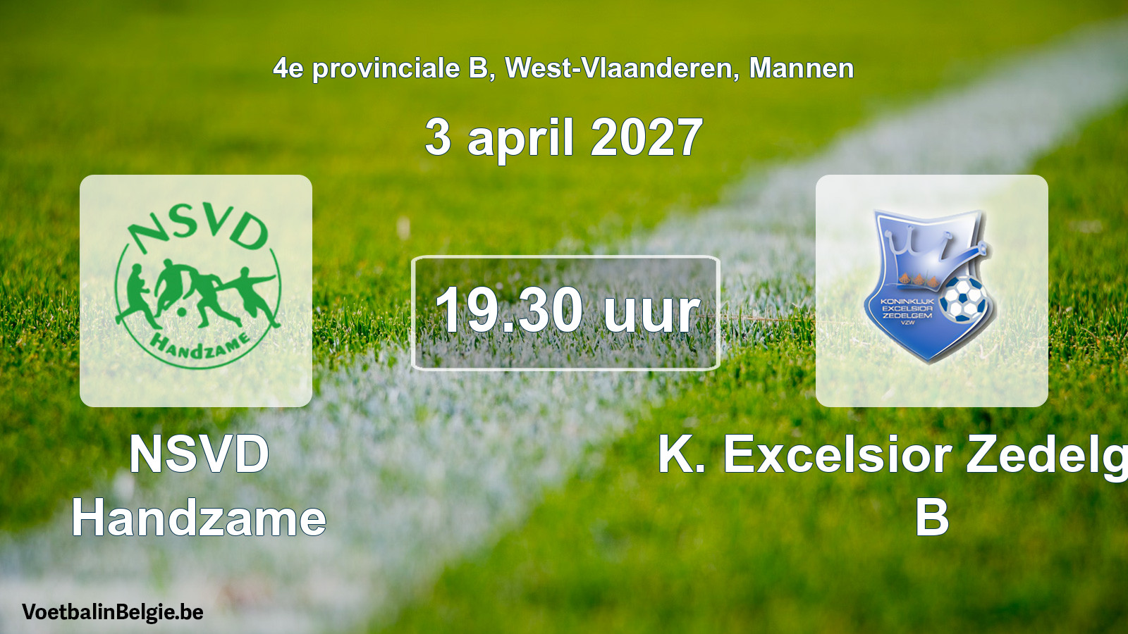 Geplande wedstrijd mannenvoetbal: NSVD Handzame - K. Excelsior Zedelgem B (3 april 2027)