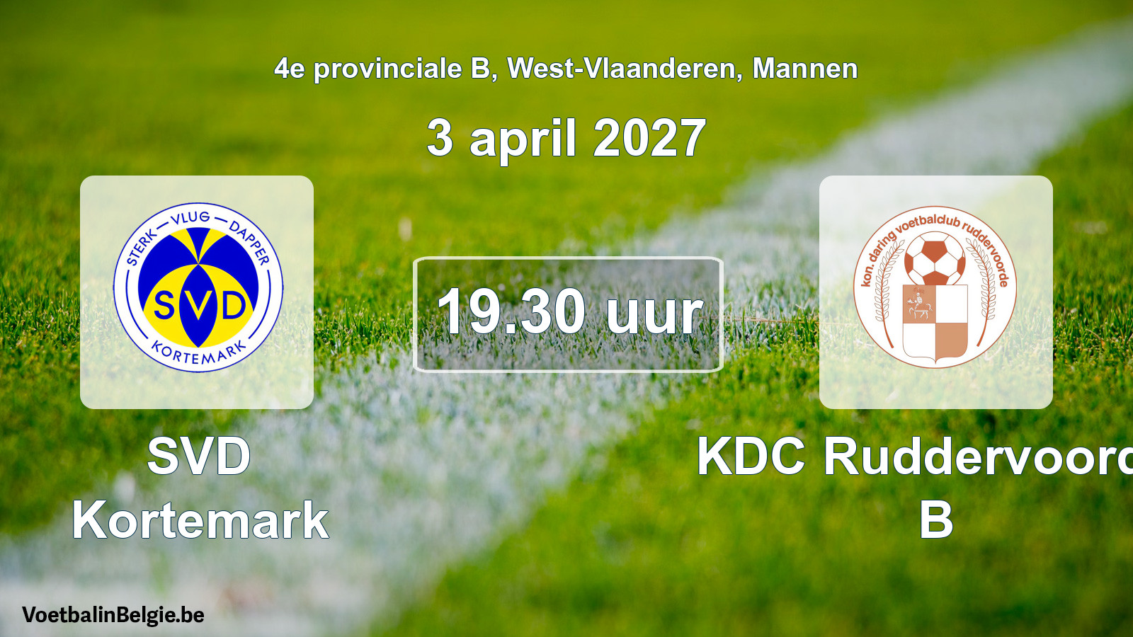 Geplande wedstrijd mannenvoetbal: SVD Kortemark - KDC Ruddervoorde B (3 april 2027)