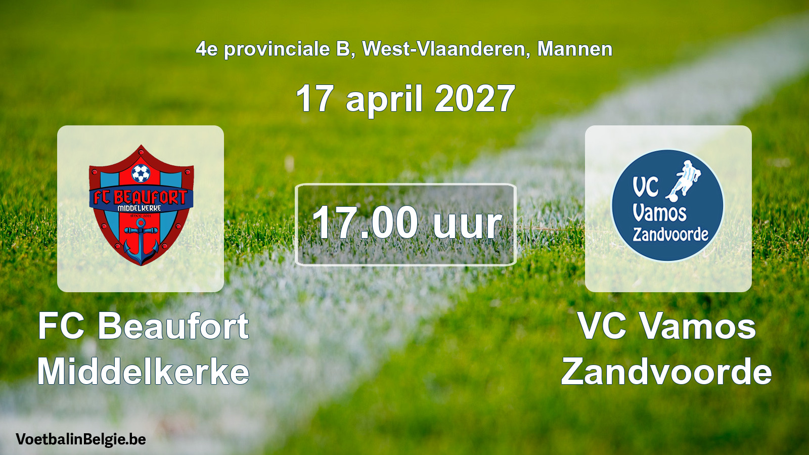 Geplande wedstrijd mannenvoetbal: FC Beaufort Middelkerke - VC Vamos Zandvoorde (17 april 2027)