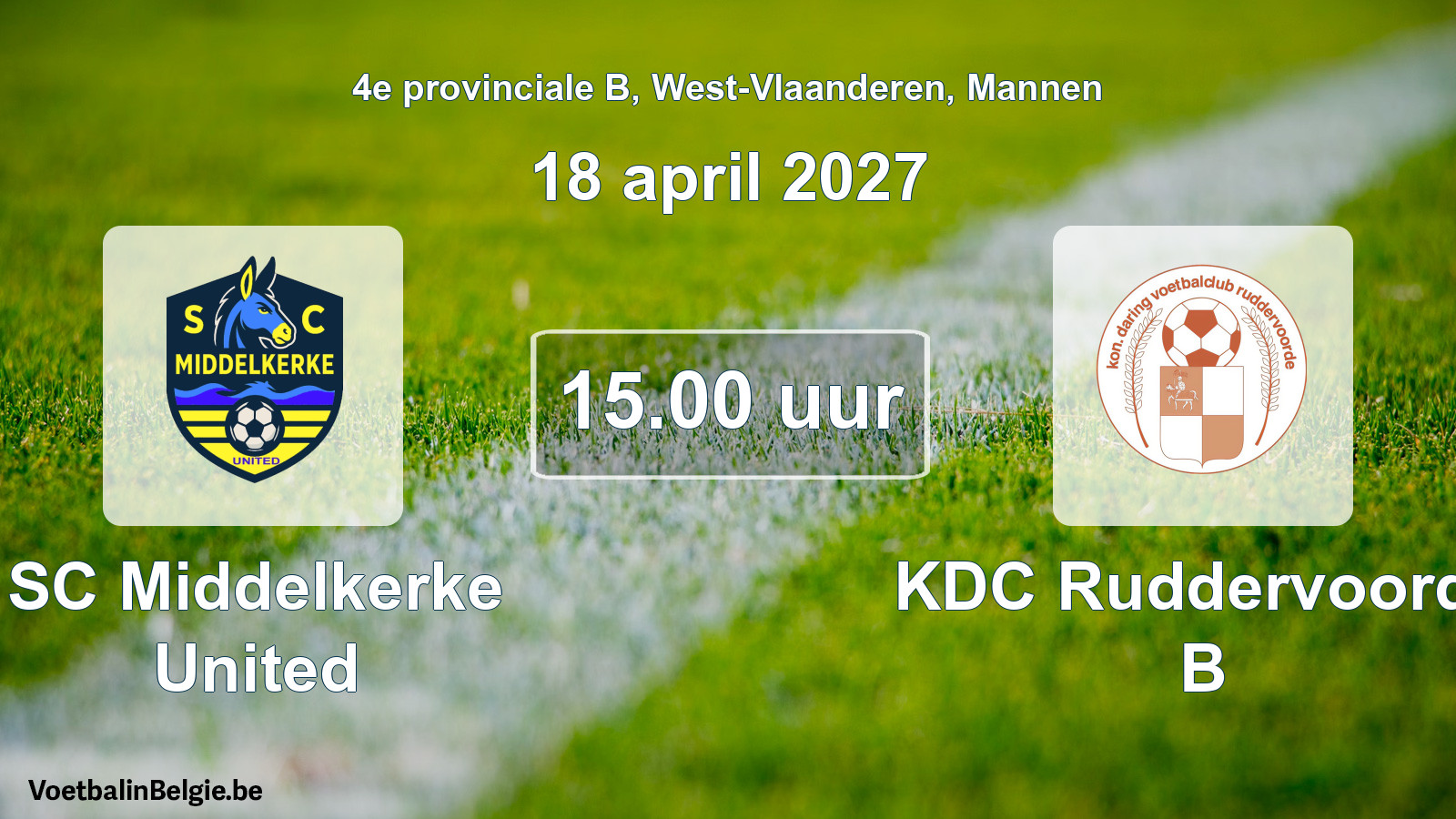 Geplande wedstrijd mannenvoetbal: SC Middelkerke United - KDC Ruddervoorde B (18 april 2027)