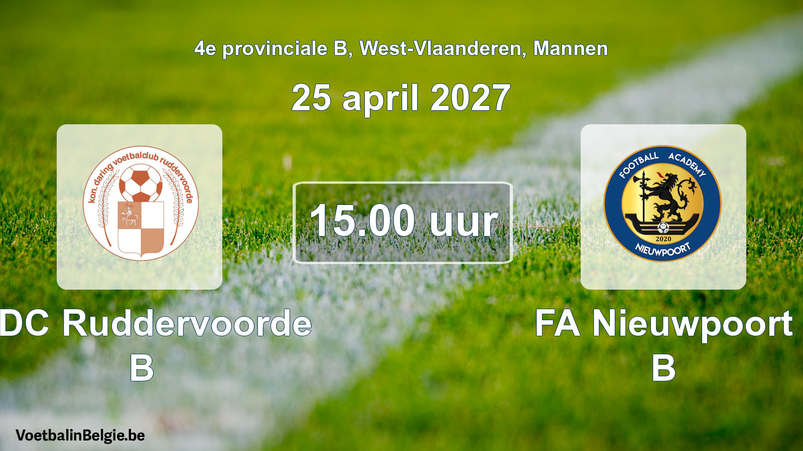 Geplande wedstrijd mannenvoetbal: KDC Ruddervoorde B - FA Nieuwpoort B (25 april 2027)