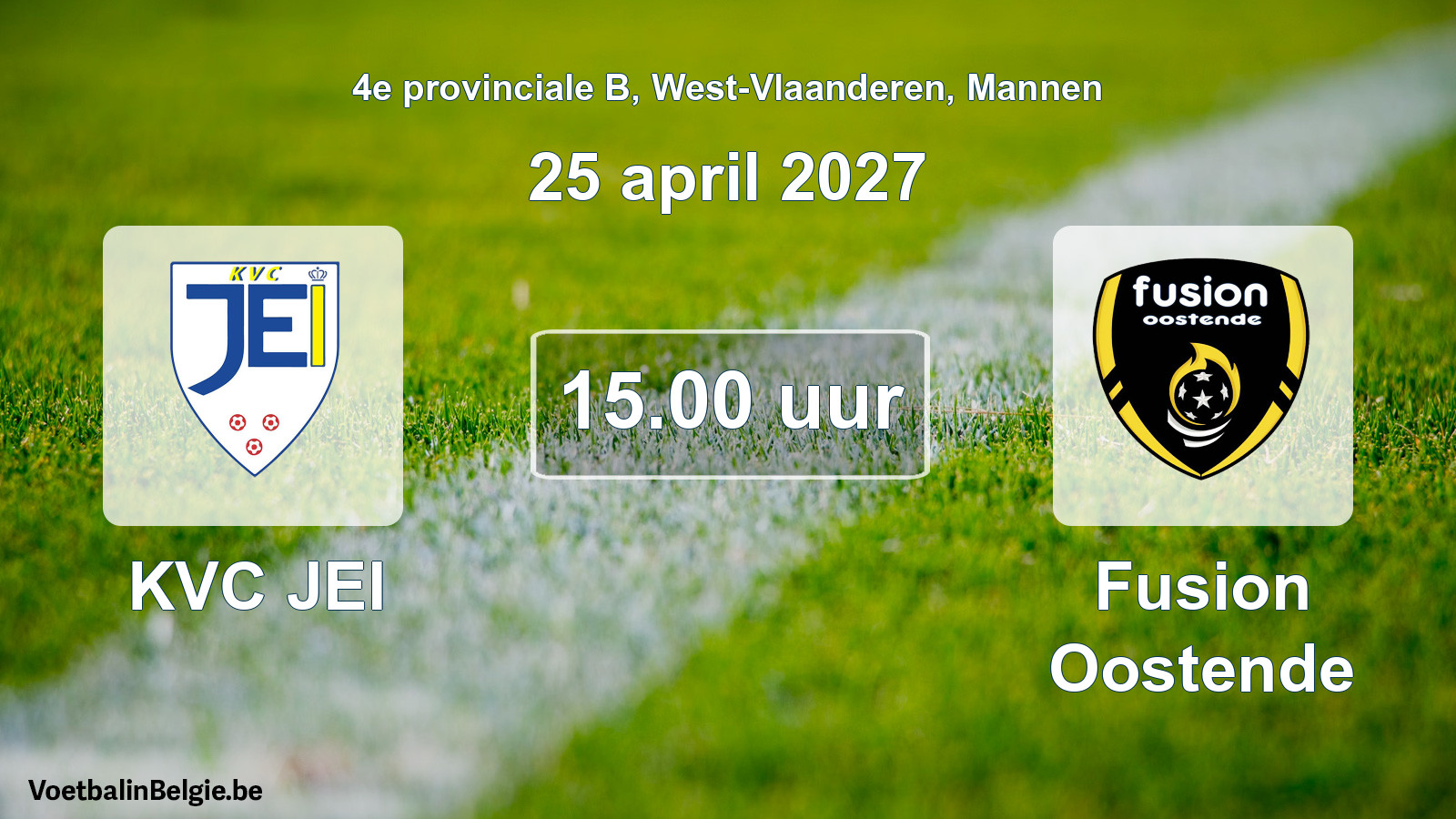 Geplande wedstrijd mannenvoetbal: KVC JEI - Fusion Oostende (25 april 2027)