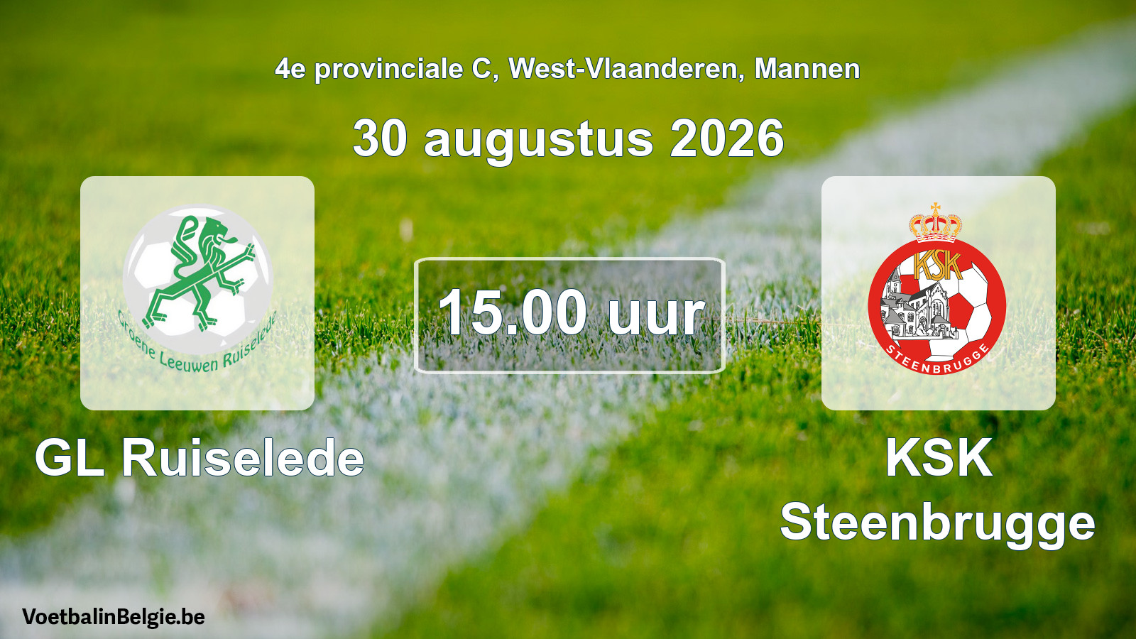 Geplande wedstrijd mannenvoetbal: GL Ruiselede - KSK Steenbrugge (30 augustus 2026)
