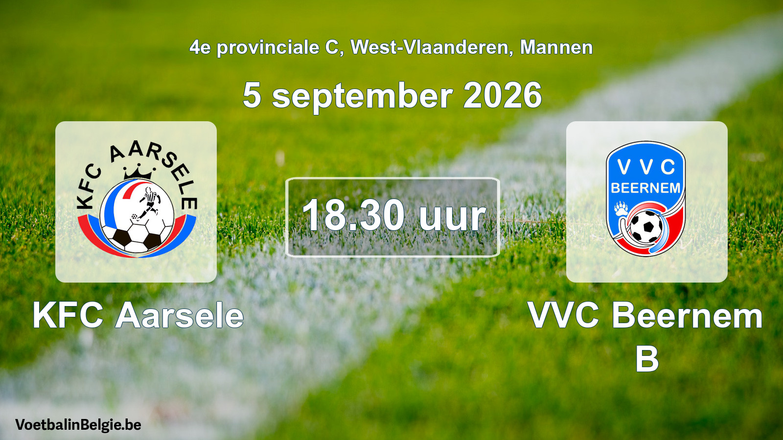 Geplande wedstrijd mannenvoetbal: KFC Aarsele - VVC Beernem B (5 september 2026)