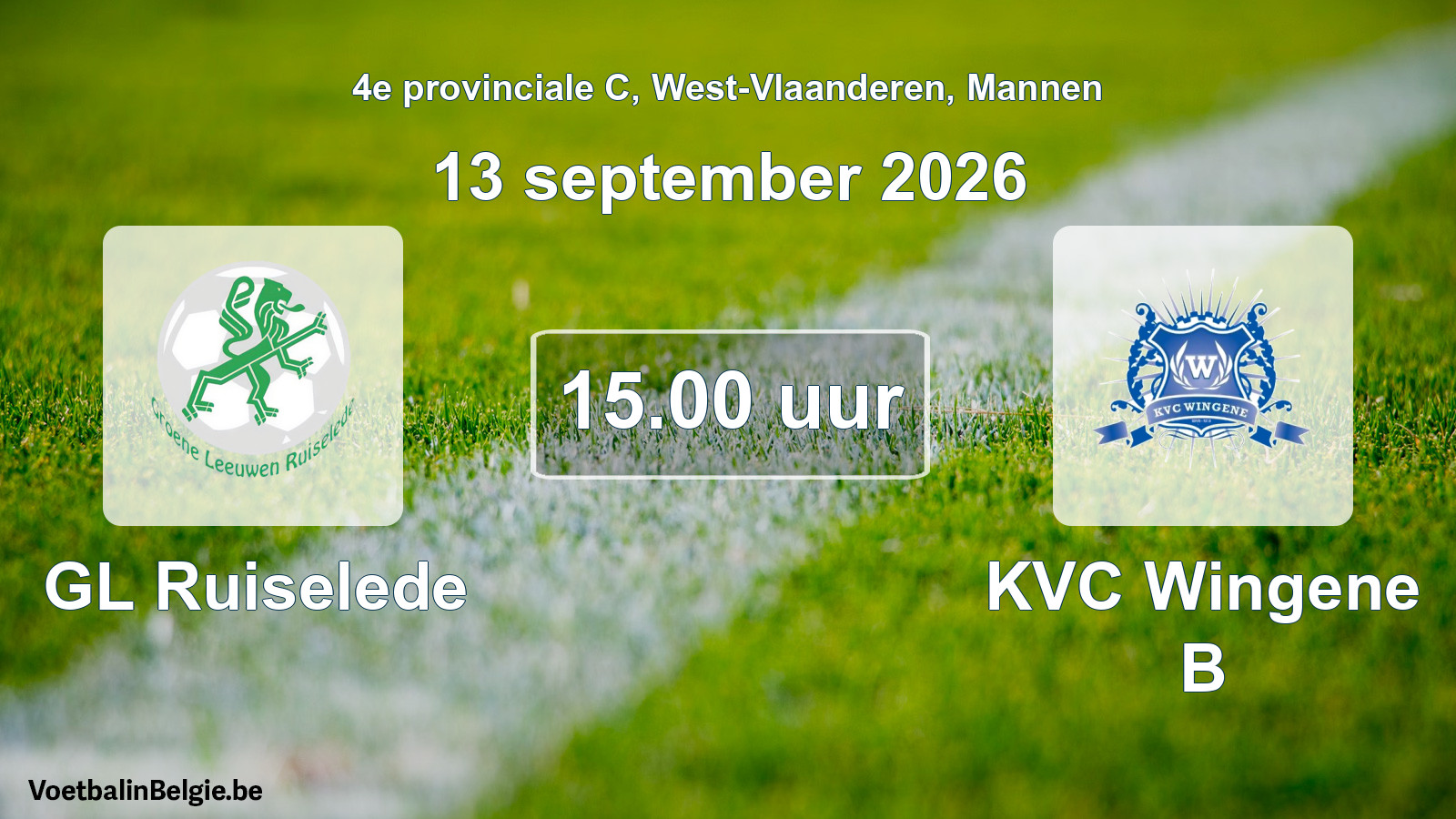 Scheduled match men football: GL Ruiselede - KVC Wingene B (13 September 2026)