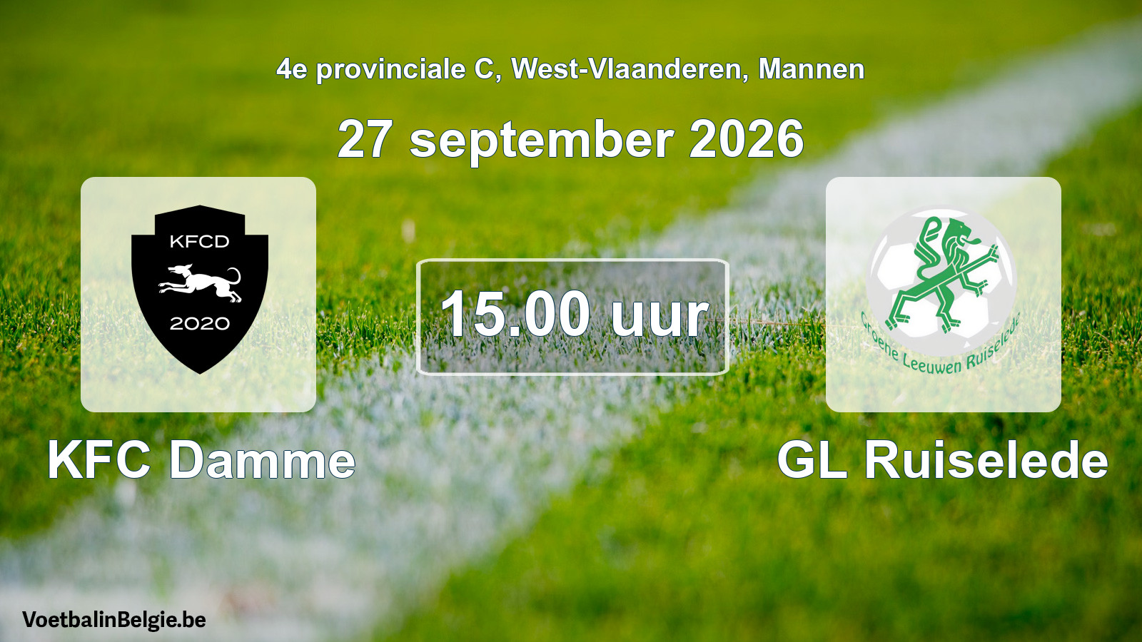 Geplande wedstrijd mannenvoetbal: KFC Damme - GL Ruiselede (27 september 2026)