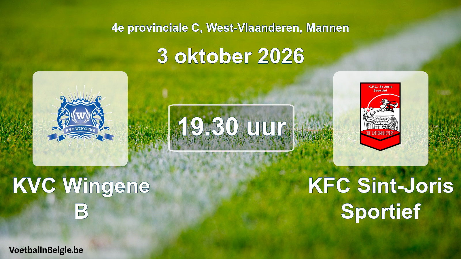 Geplande wedstrijd mannenvoetbal: KVC Wingene B - KFC Sint-Joris Sportief (3 oktober 2026)