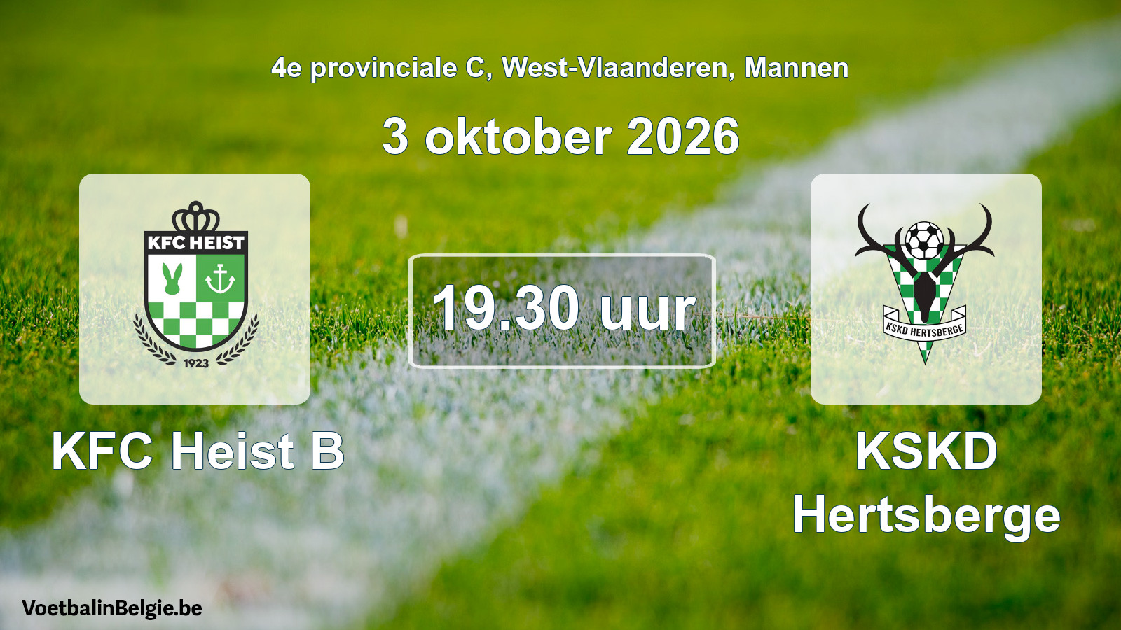 Match prévu football hommes: KFC Heist B - KSKD Hertsberge (3 octobre 2026)