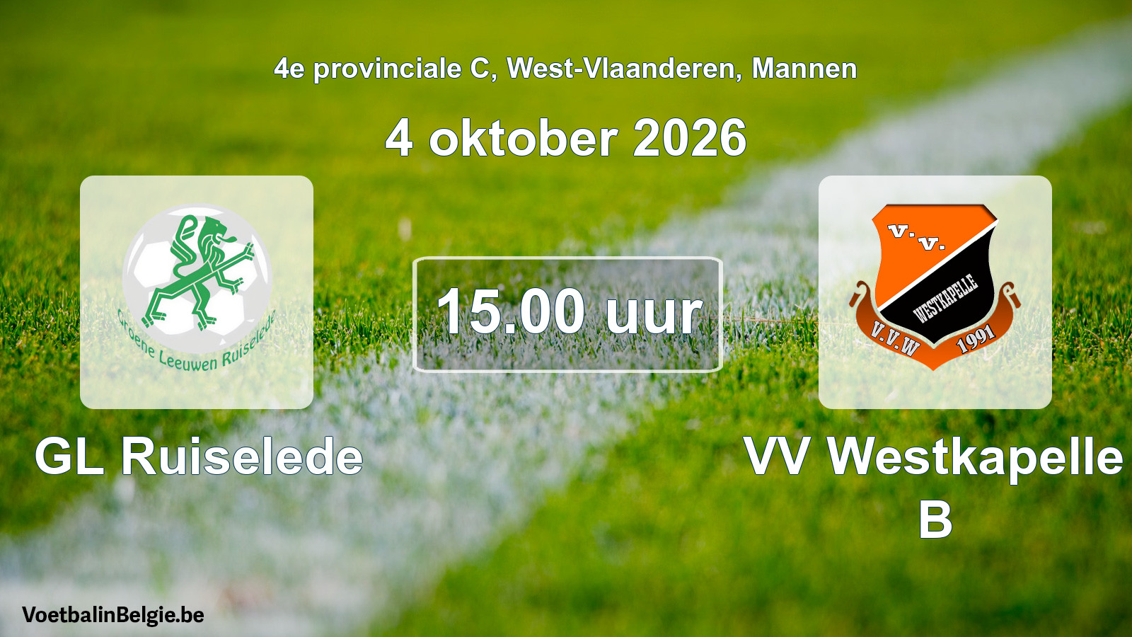 Geplande wedstrijd mannenvoetbal: GL Ruiselede - VV Westkapelle B (4 oktober 2026)