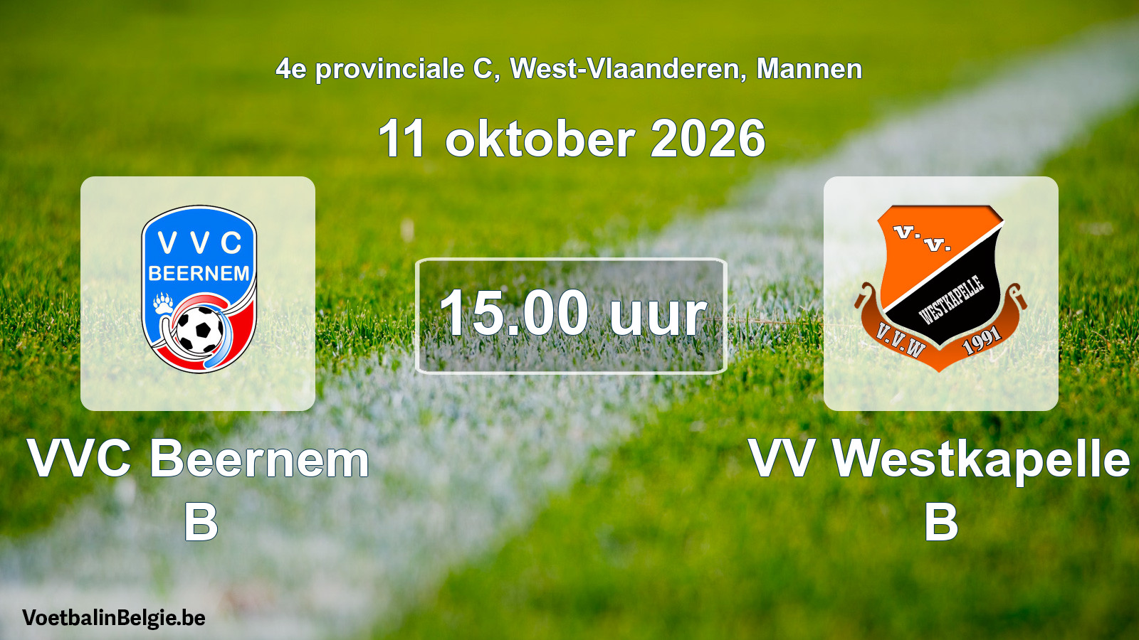 Match prévu football hommes: VVC Beernem B - VV Westkapelle B (11 octobre 2026)