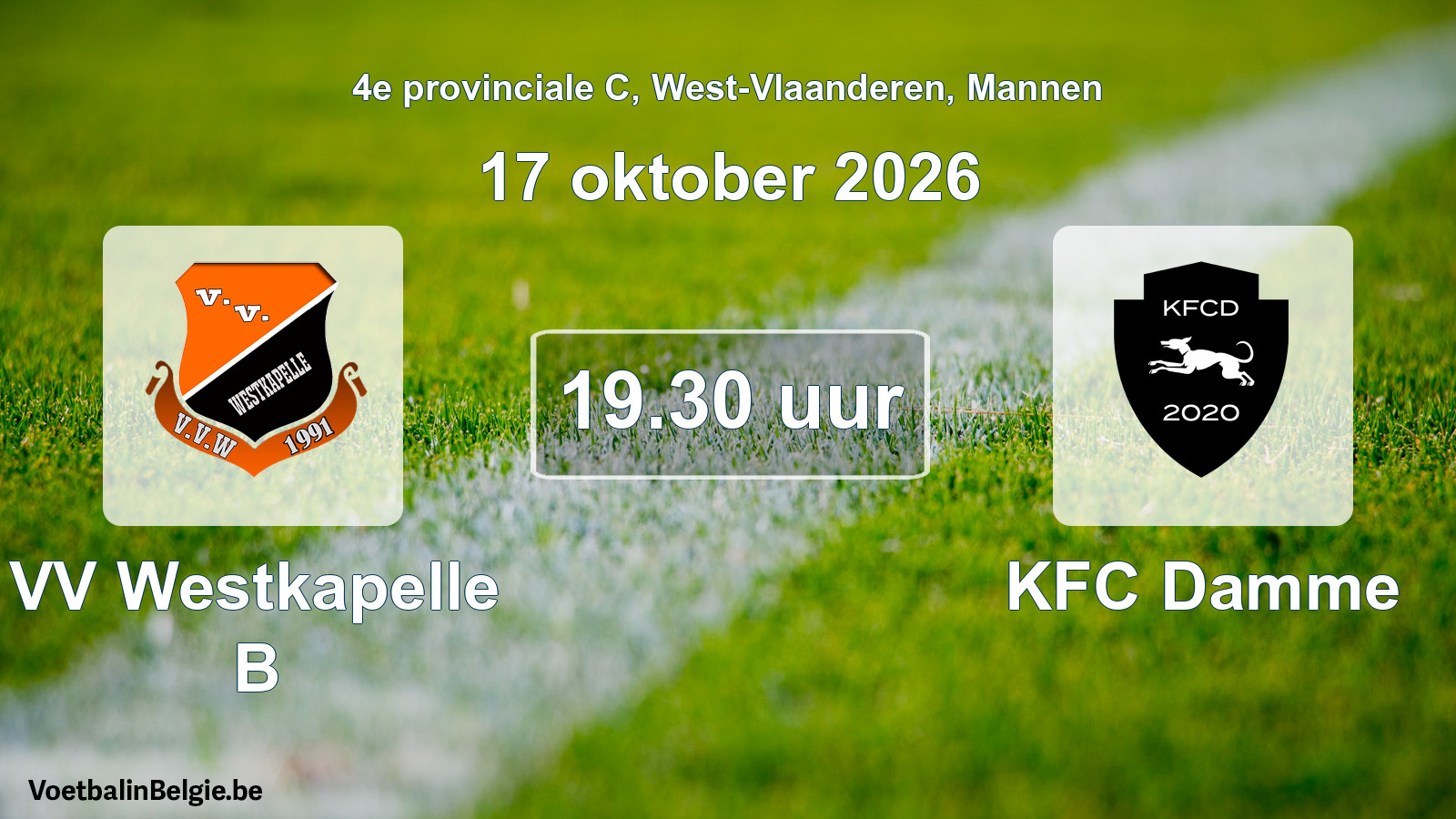 Geplande wedstrijd mannenvoetbal: VV Westkapelle B - KFC Damme (17 oktober 2026)