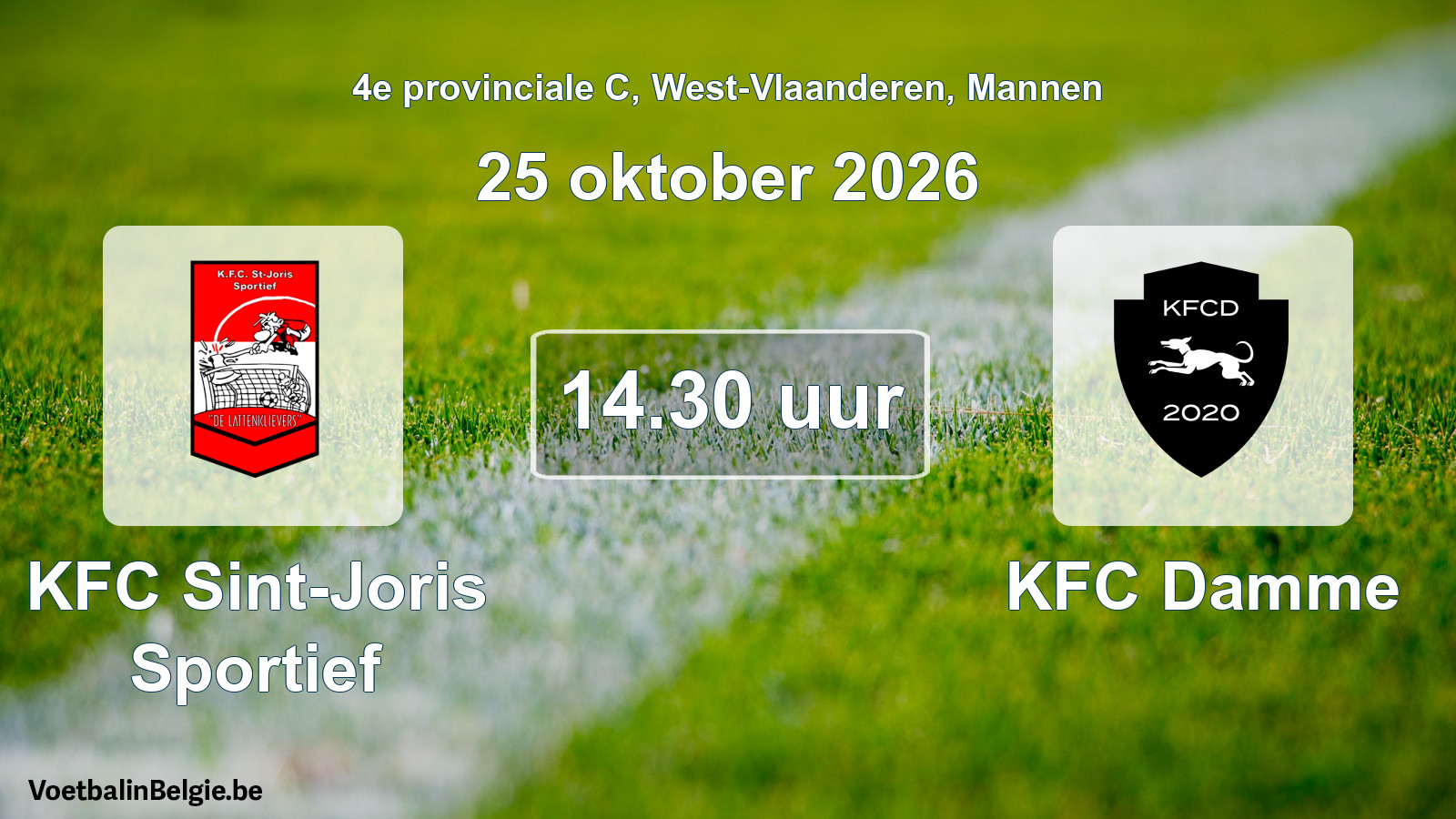 Match prévu football hommes: KFC Sint-Joris Sportief - KFC Damme (25 octobre 2026)