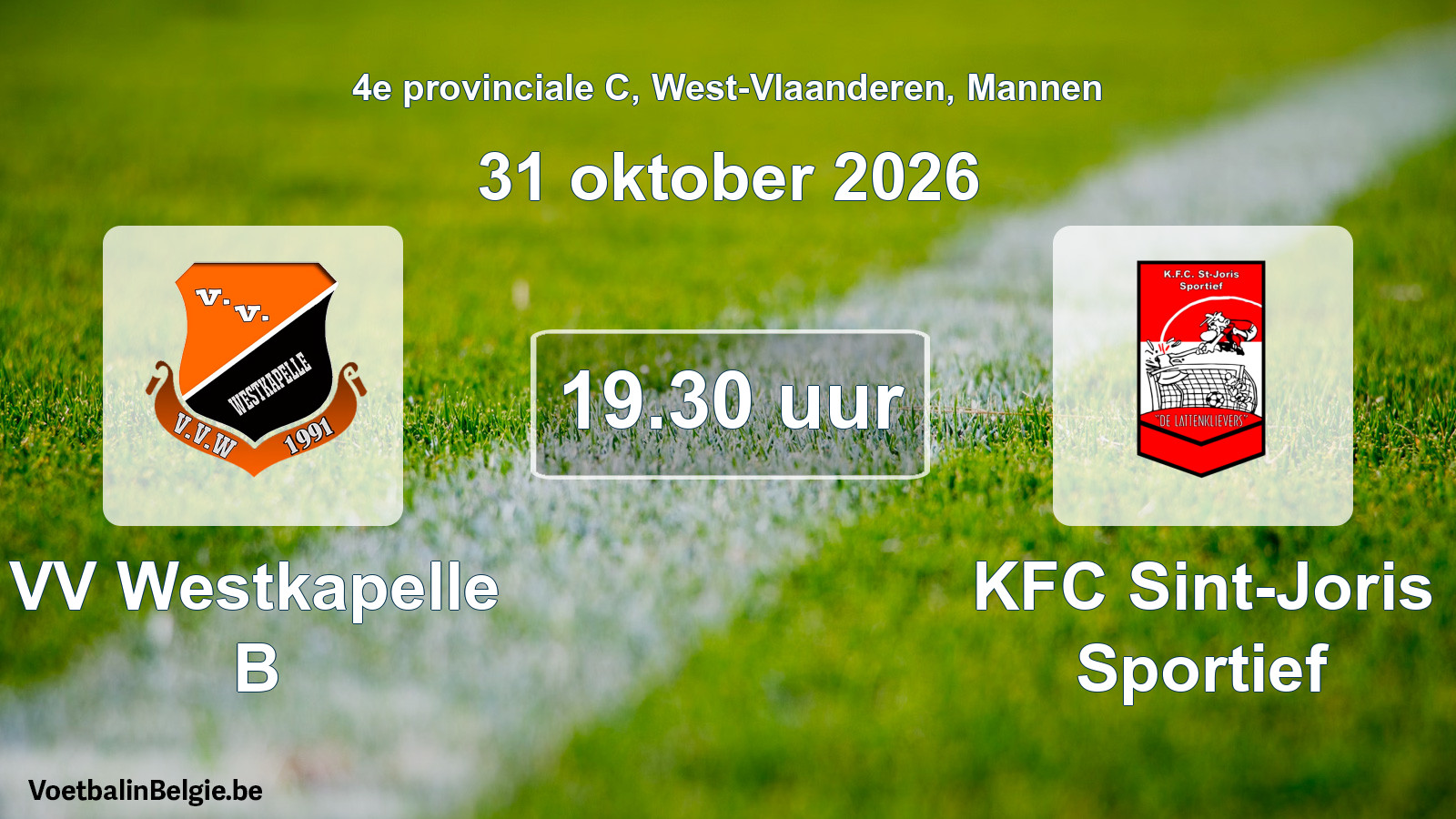 Geplande wedstrijd mannenvoetbal: VV Westkapelle B - KFC Sint-Joris Sportief (31 oktober 2026)