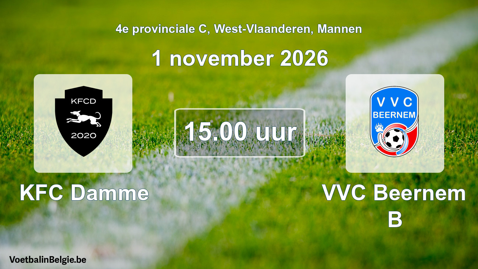 Geplande wedstrijd mannenvoetbal: KFC Damme - VVC Beernem B (1 november 2026)