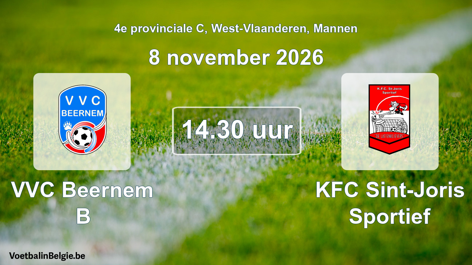 Geplantes Spiel männer-Fußball: VVC Beernem B - KFC Sint-Joris Sportief (8 November 2026)