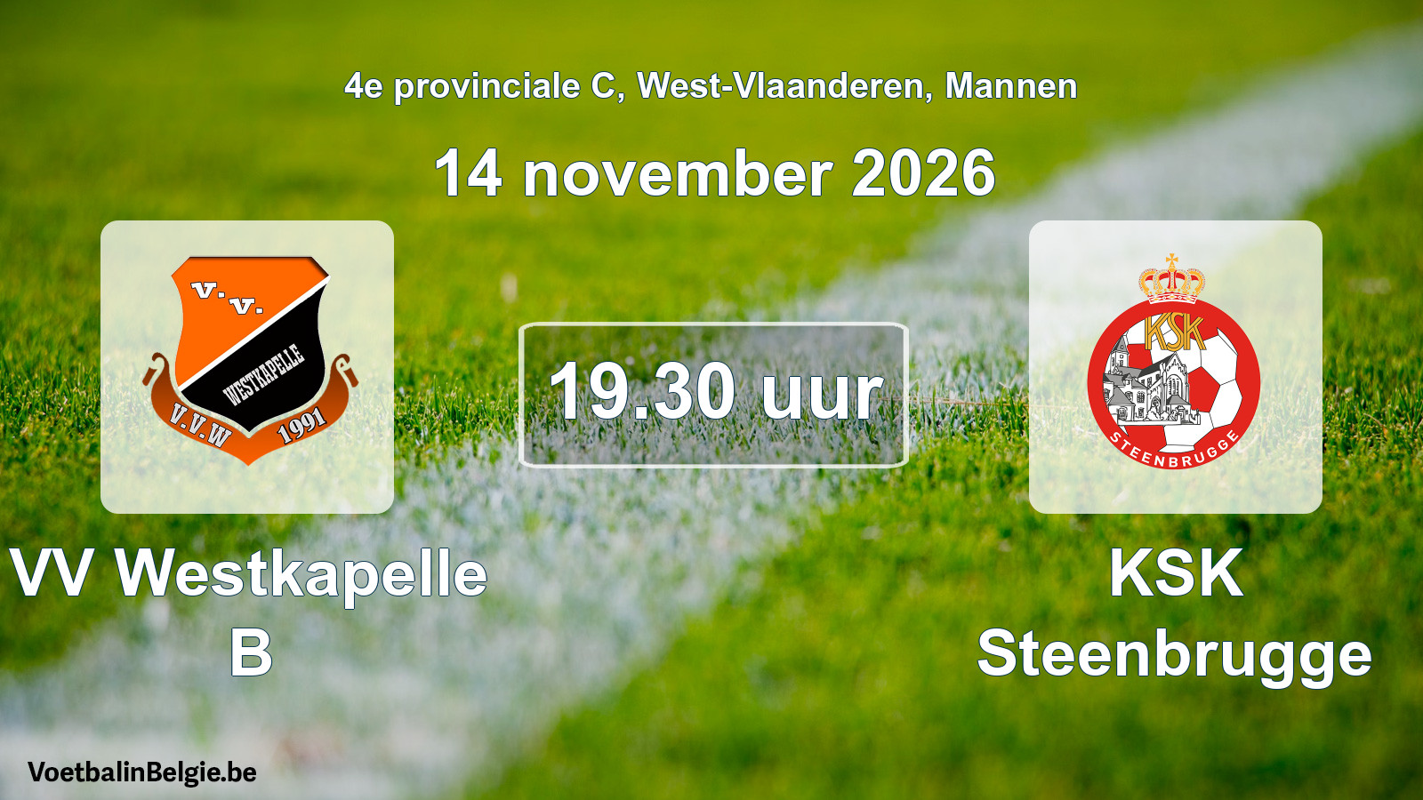 Geplande wedstrijd mannenvoetbal: VV Westkapelle B - KSK Steenbrugge (14 november 2026)