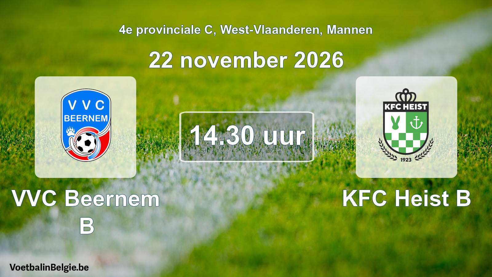 Geplande wedstrijd mannenvoetbal: VVC Beernem B - KFC Heist B (22 november 2026)