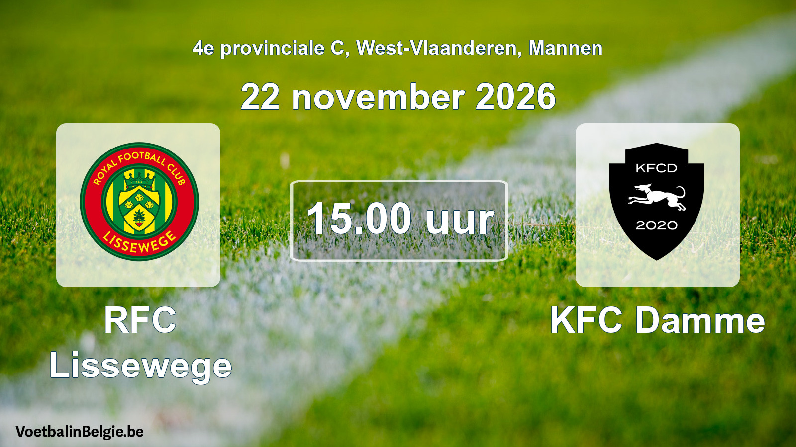 Geplande wedstrijd mannenvoetbal: RFC Lissewege - KFC Damme (22 november 2026)