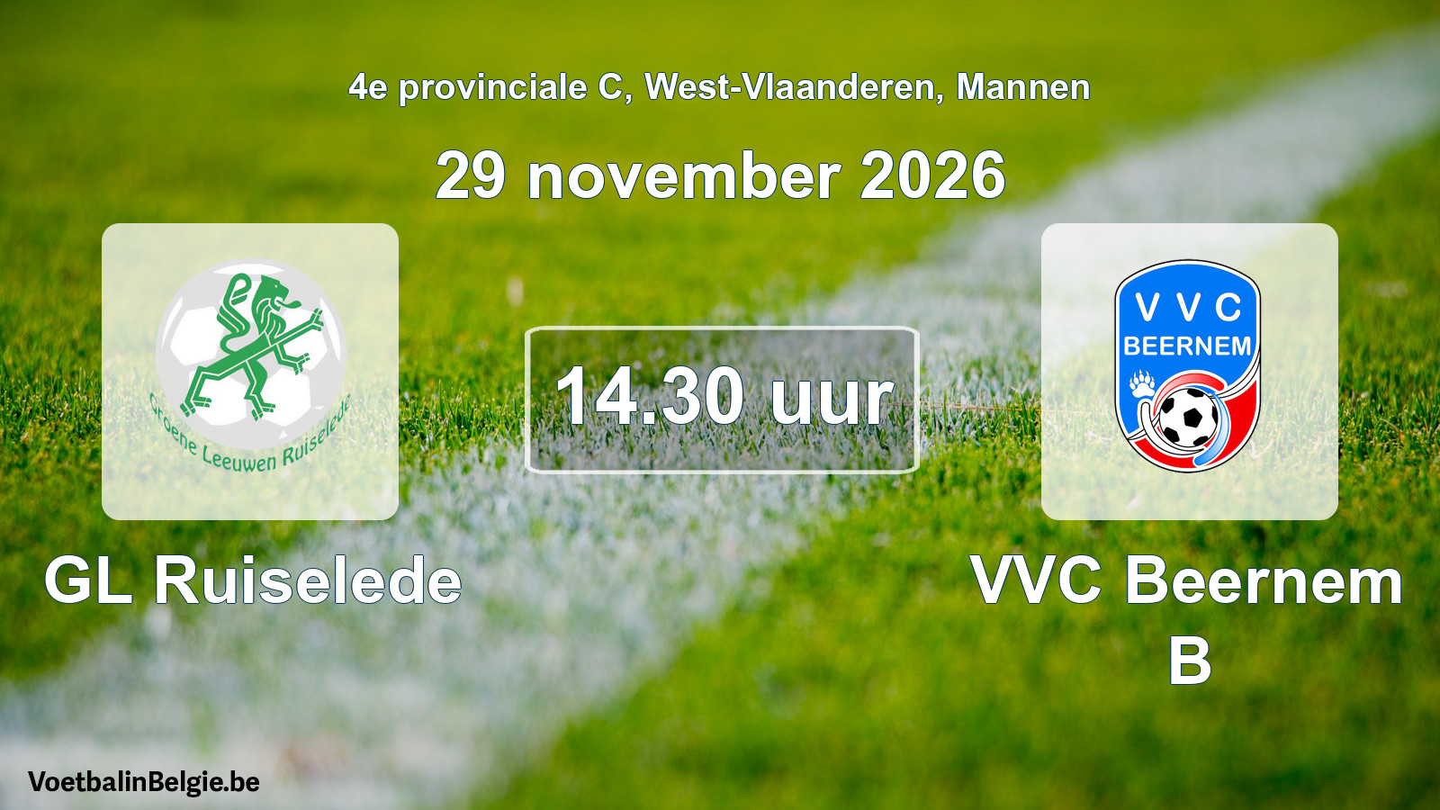 Geplande wedstrijd mannenvoetbal: GL Ruiselede - VVC Beernem B (29 november 2026)
