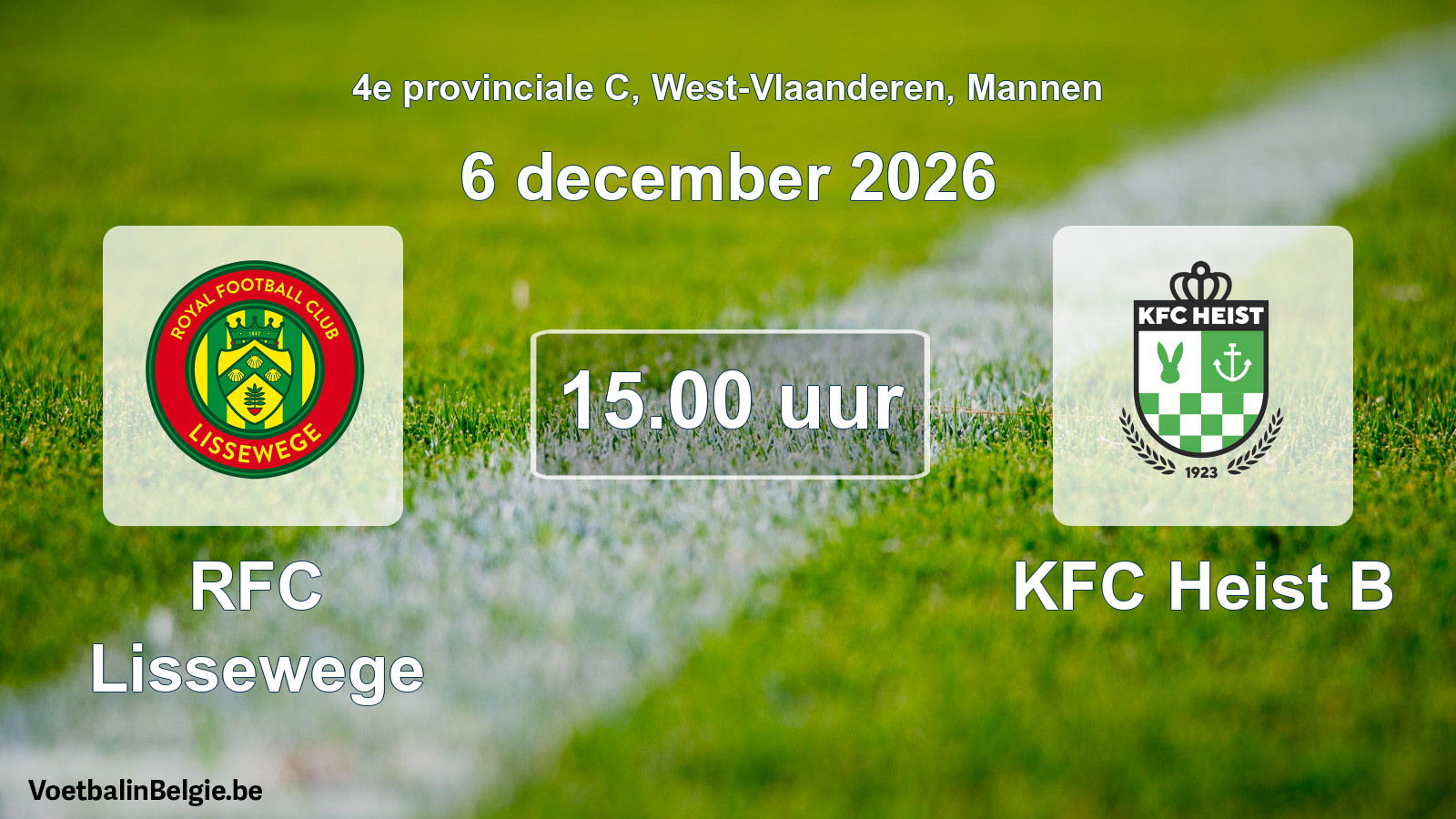 Geplantes Spiel männer-Fußball: RFC Lissewege - KFC Heist B (6 Dezember 2026)