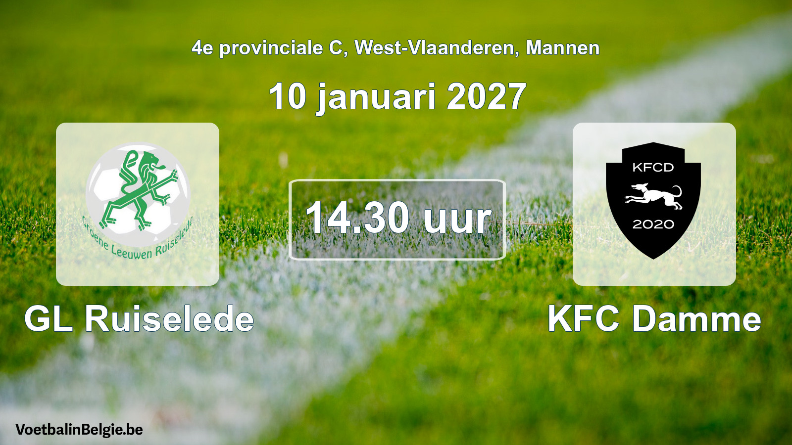 Geplande wedstrijd mannenvoetbal: GL Ruiselede - KFC Damme (10 januari 2027)