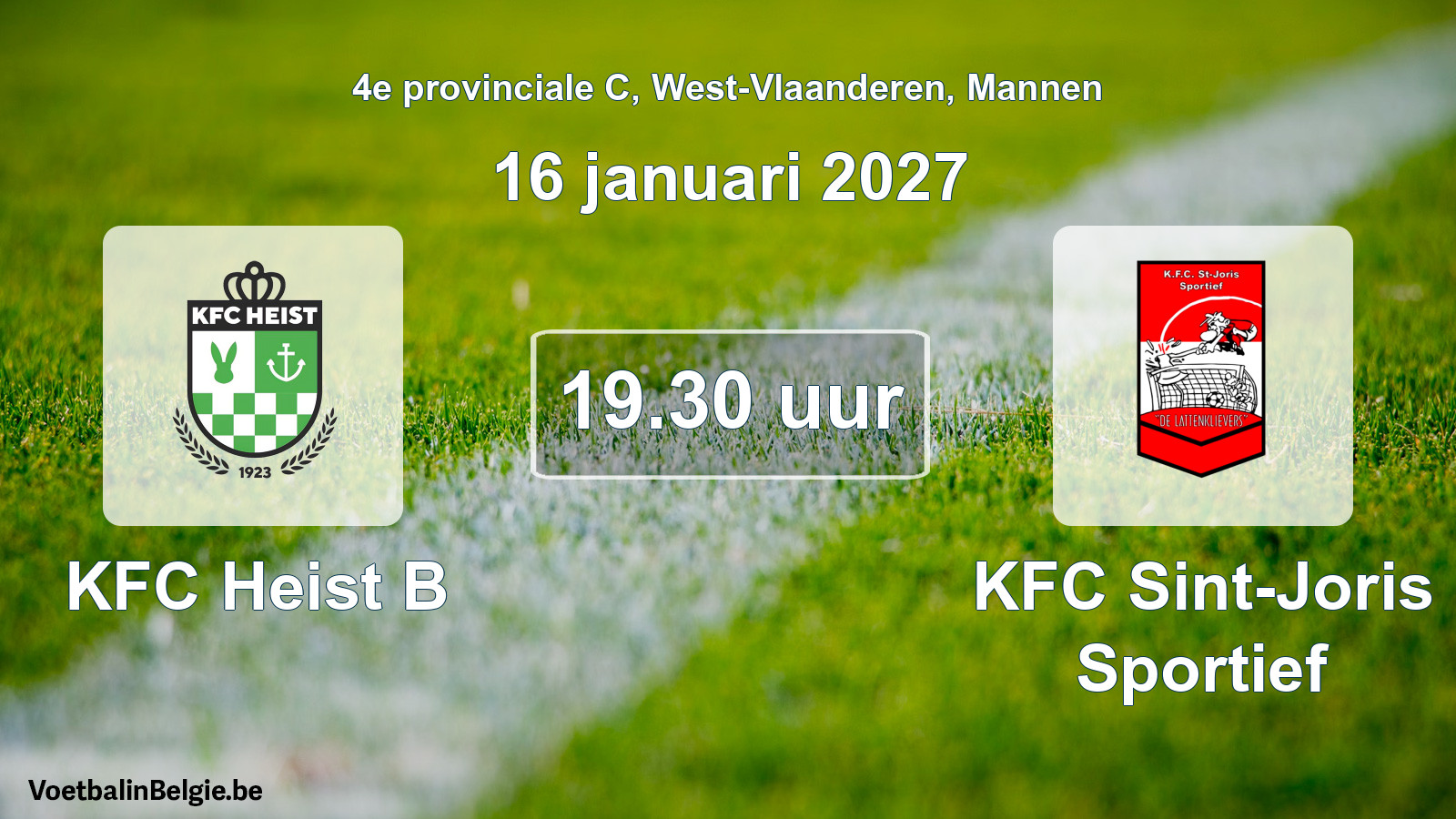 Geplande wedstrijd mannenvoetbal: KFC Heist B - KFC Sint-Joris Sportief (16 januari 2027)
