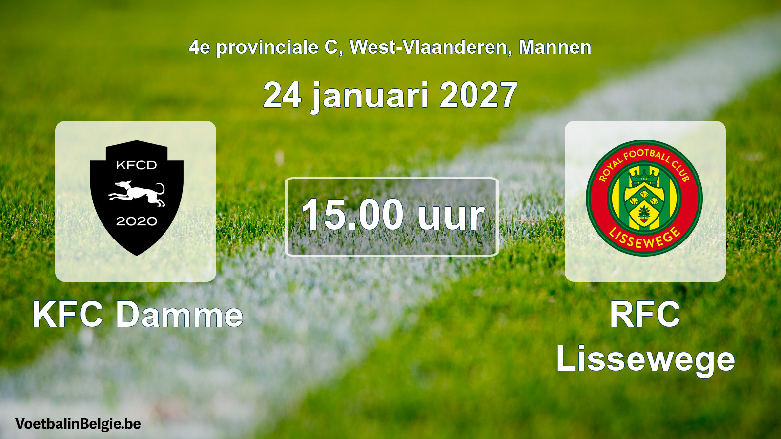 Geplande wedstrijd mannenvoetbal: KFC Damme - RFC Lissewege (24 januari 2027)