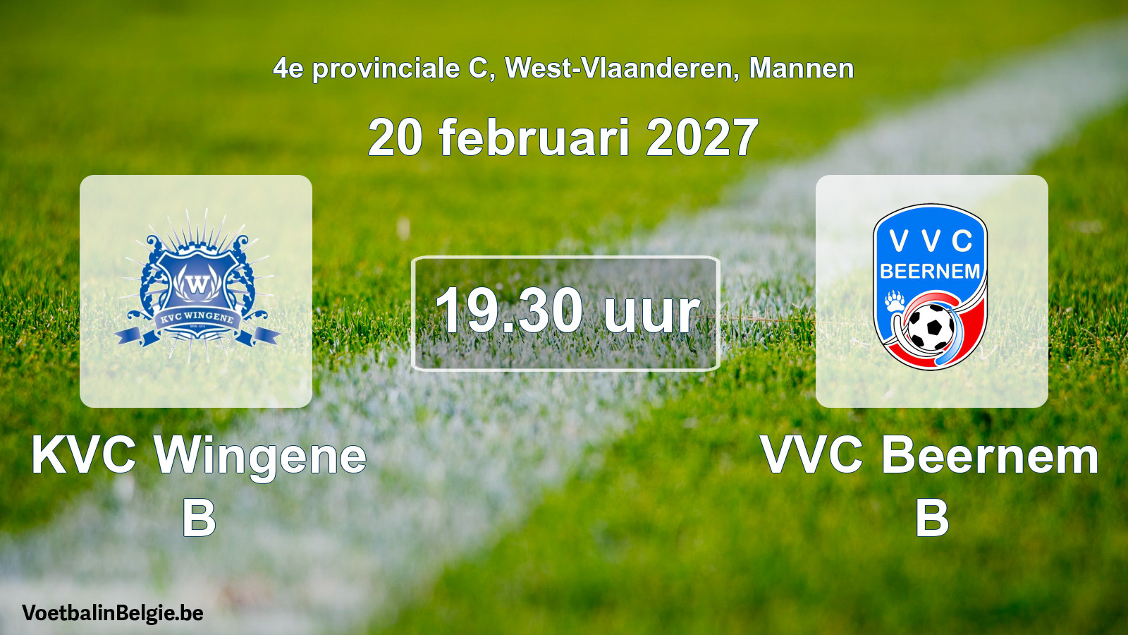 Geplande wedstrijd mannenvoetbal: KVC Wingene B - VVC Beernem B (20 februari 2027)