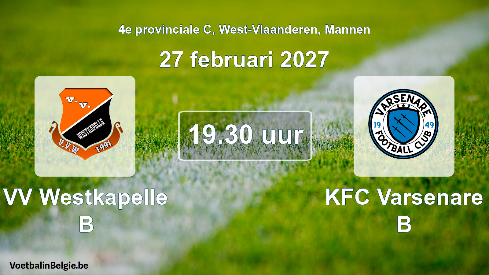 Geplande wedstrijd mannenvoetbal: VV Westkapelle B - KFC Varsenare B (27 februari 2027)