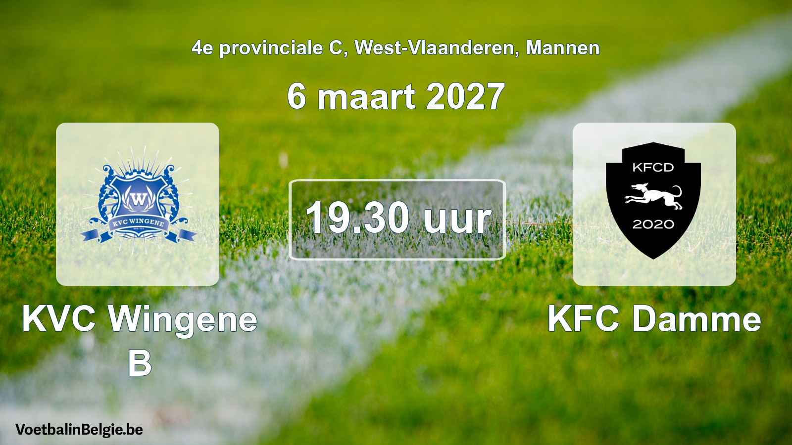 Geplande wedstrijd mannenvoetbal: KVC Wingene B - KFC Damme (6 maart 2027)