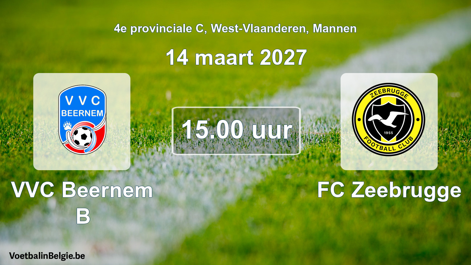Geplande wedstrijd mannenvoetbal: VVC Beernem B - FC Zeebrugge (14 maart 2027)