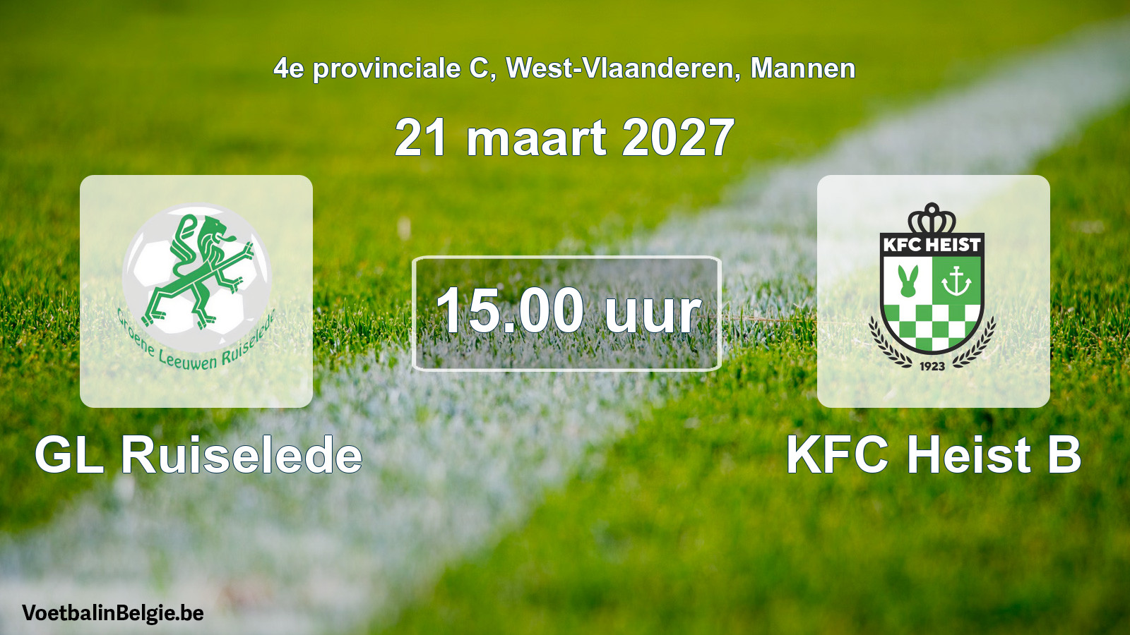 Geplande wedstrijd mannenvoetbal: GL Ruiselede - KFC Heist B (21 maart 2027)